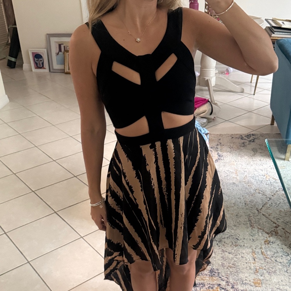 Reverse Black and Tan Asymmetrical Dress